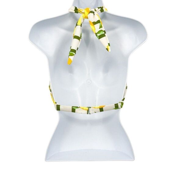 Aerie High Neck Striped Keyhole Lemon Print Bikini Top Bathing Suit - Picture 2 of 4